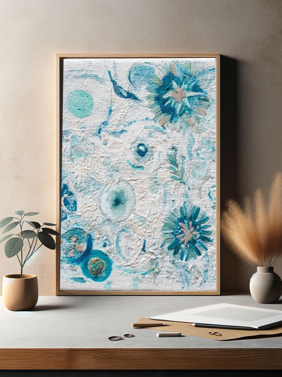 Blue Floral Abstract Print. — room view 2