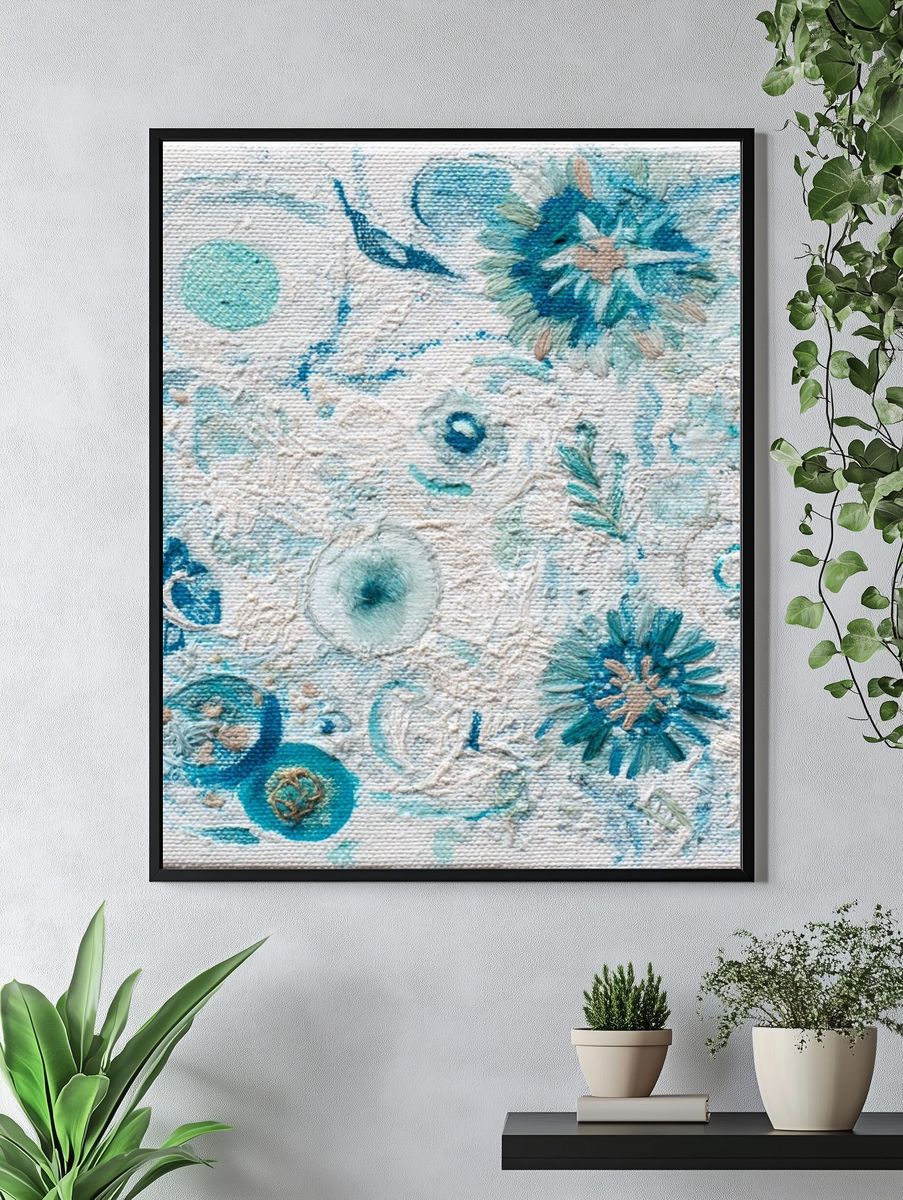 Blue Floral Abstract Print. — room view 4
