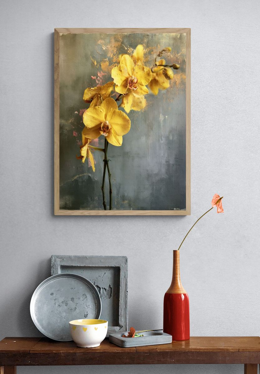 Yellow Orchid Botanical Print. — room view 3