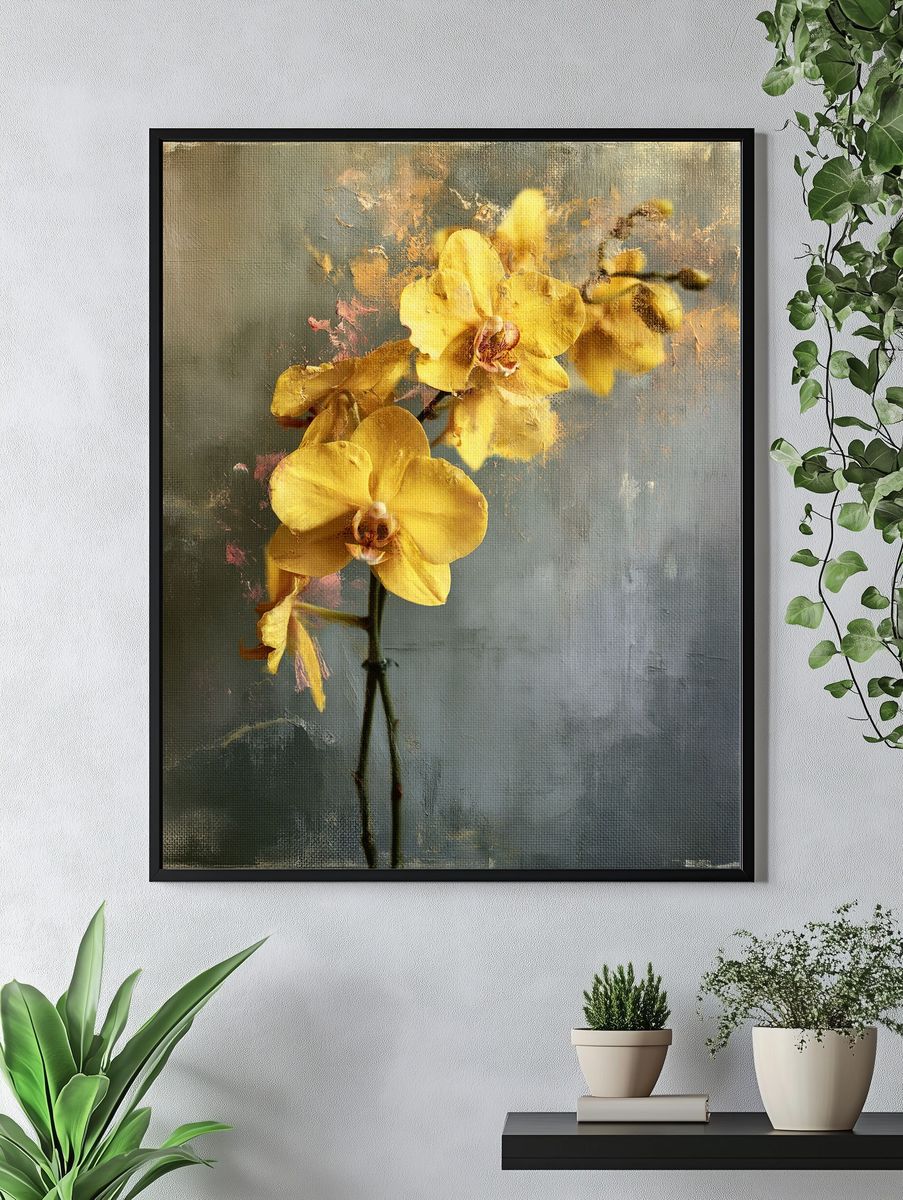 Yellow Orchid Botanical Print. — room view 4