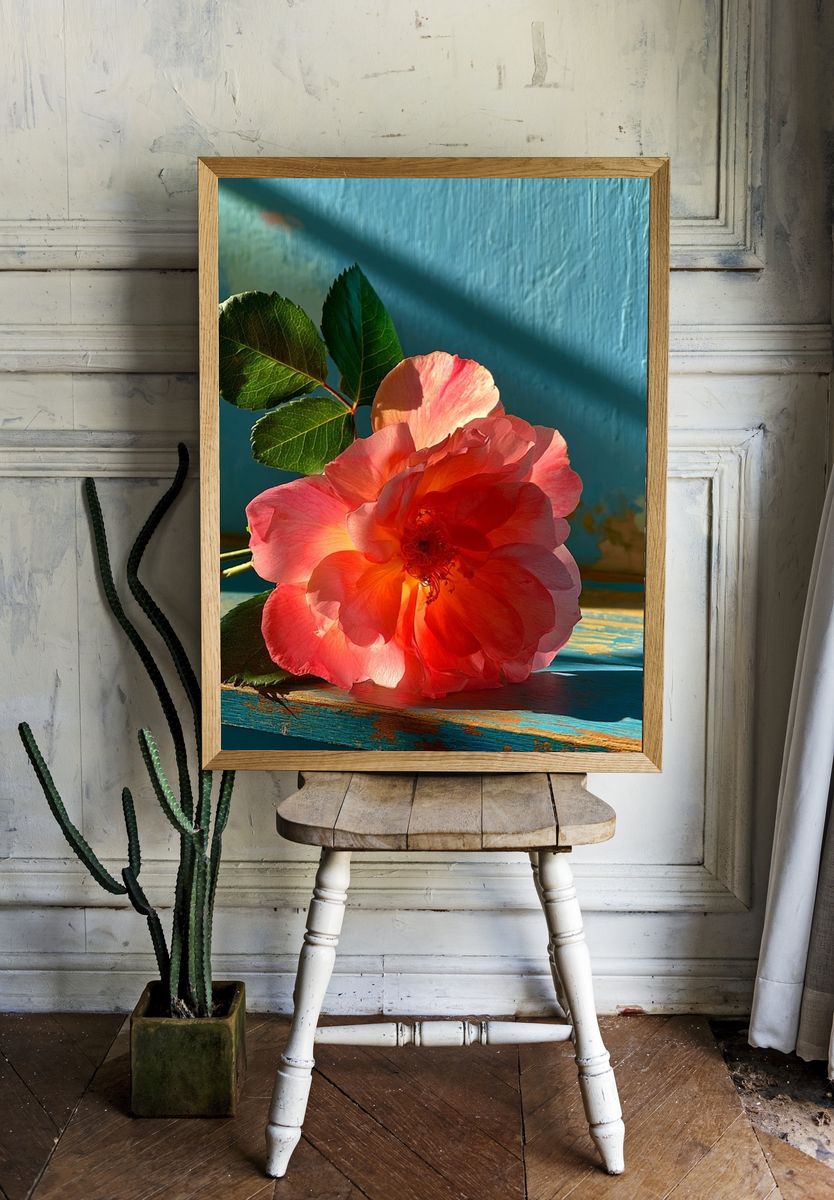 Pink Rose Botanical Print. — room view 1