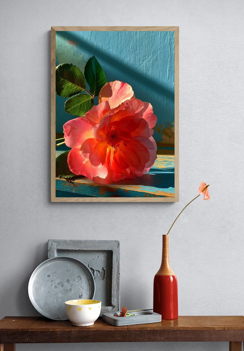 Pink Rose Botanical Print. — room view 3