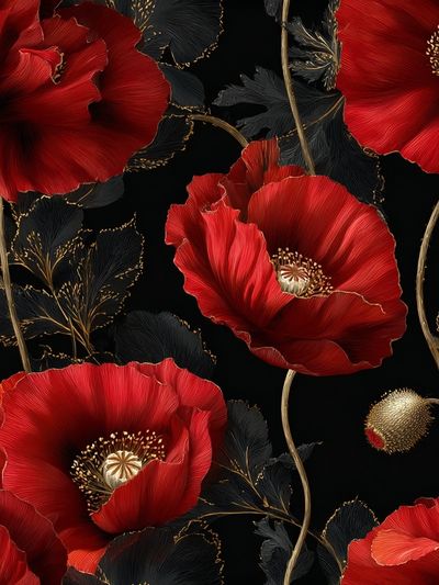 Crimson Poppy Bloom Botanical Print. poster