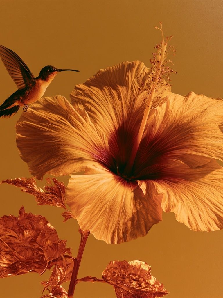 Hummingbird Hibiscus Botanical Print. poster detail