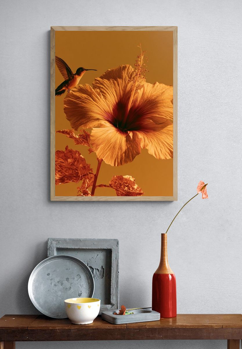 Hummingbird Hibiscus Botanical Print. — room view 3