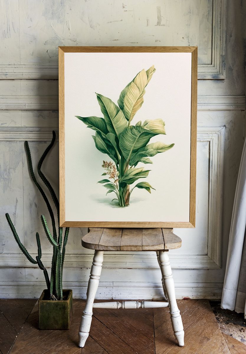 Tropical Banana Leaves Watercolor Print. room preview