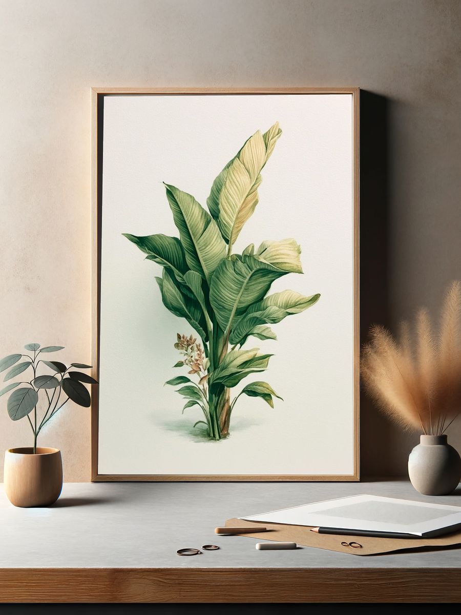 Tropical Banana Leaves Watercolor Print. — room view 2
