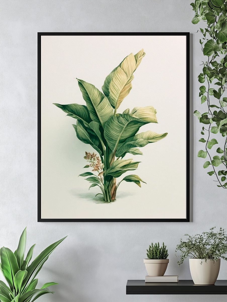 Tropical Banana Leaves Watercolor Print. — room view 4