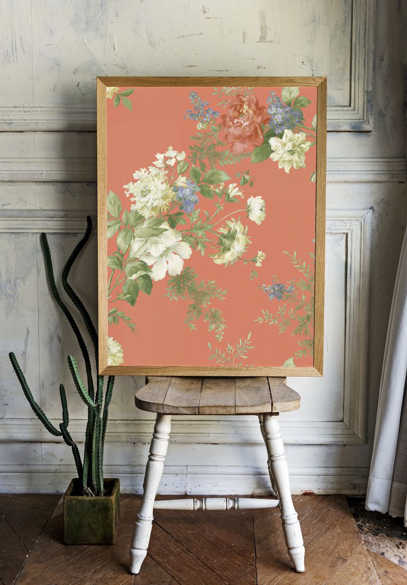 Floral Coral Botanical Print. — room view 1