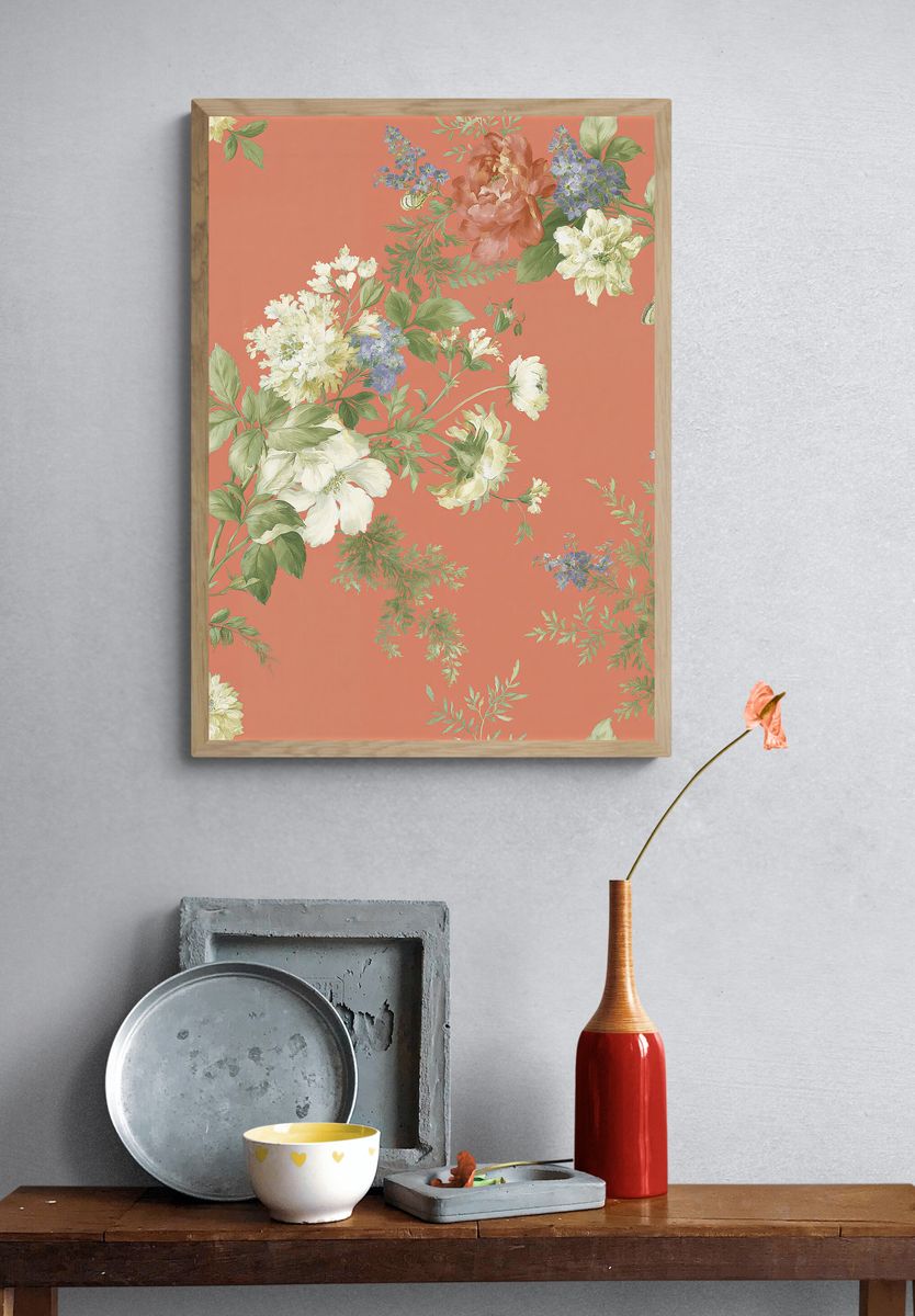 Floral Coral Botanical Print. — room view 3