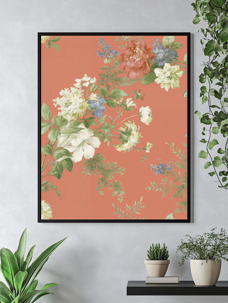 Floral Coral Botanical Print. — room view 4