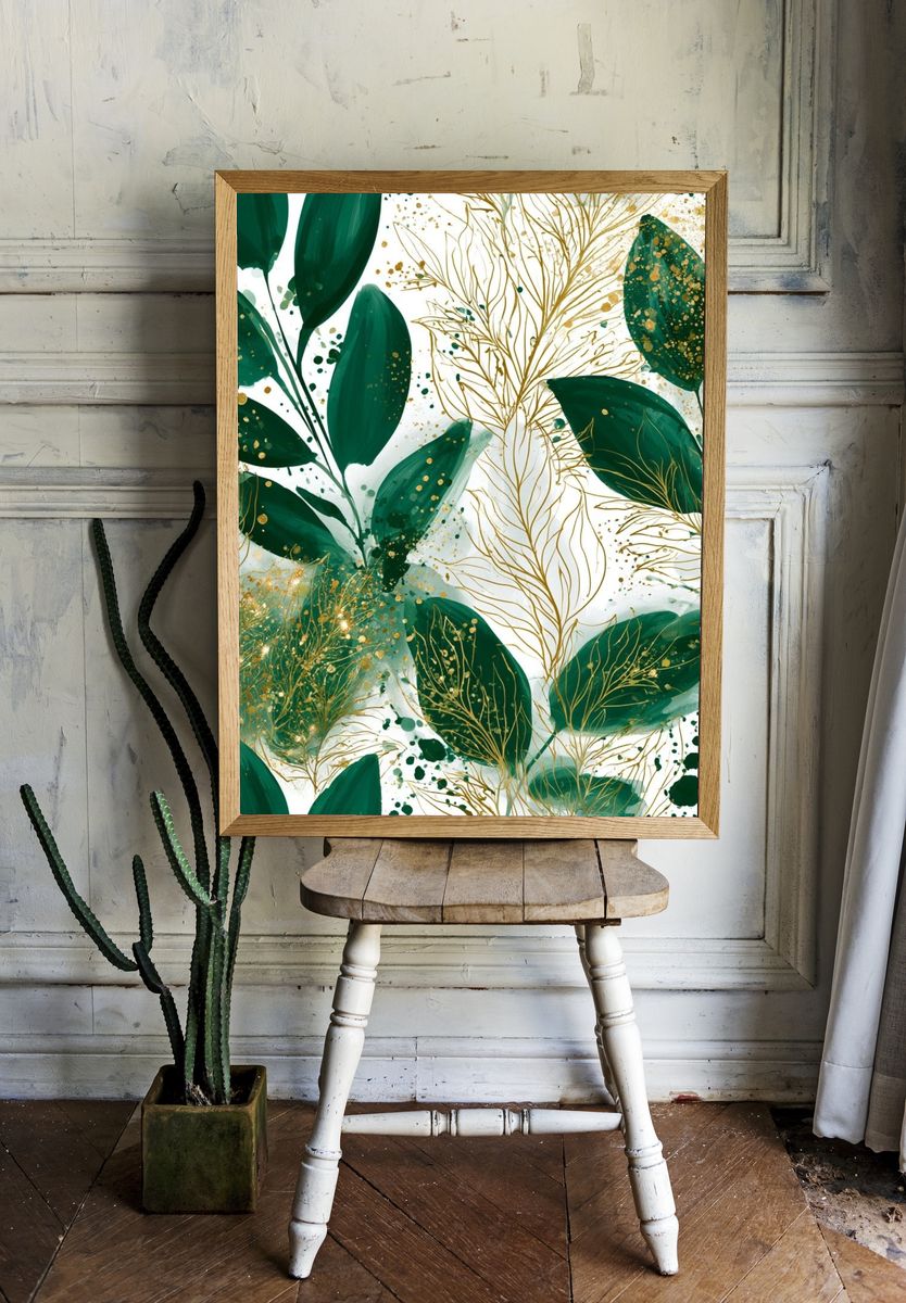 Emerald Botanical Leaves Poster. room preview
