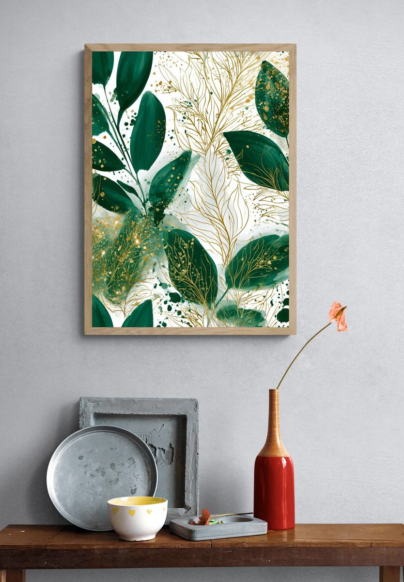 Emerald Botanical Leaves Poster. — room view 3