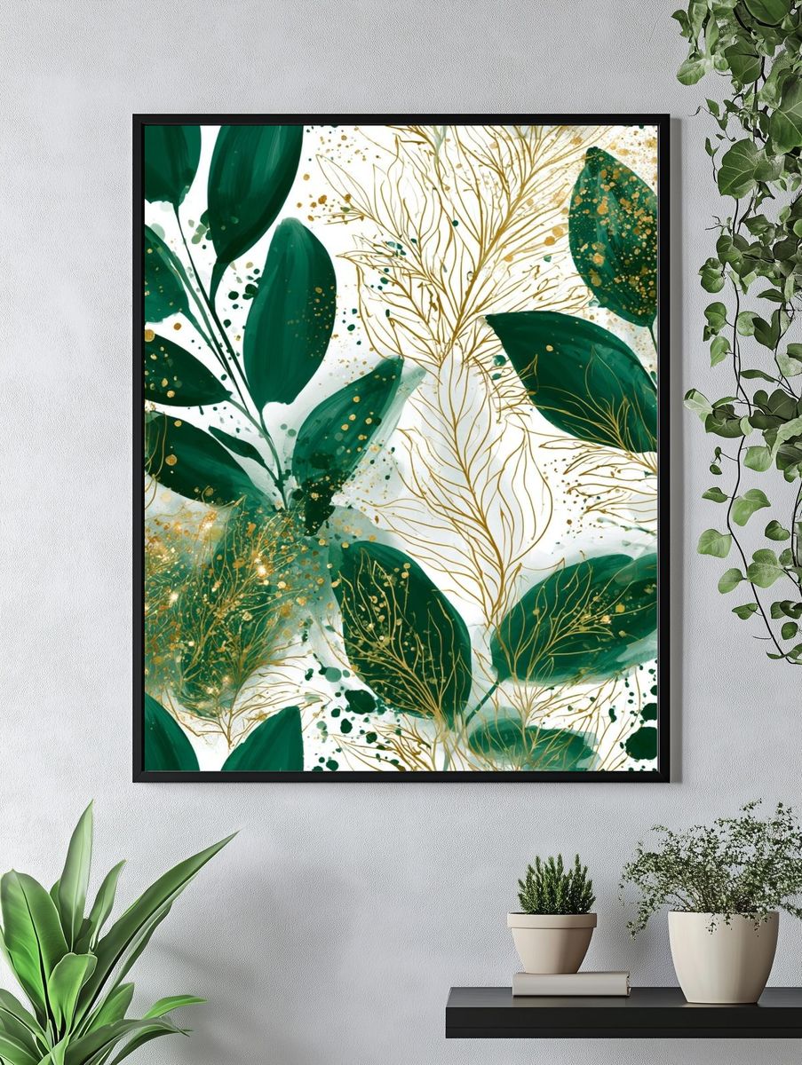 Emerald Botanical Leaves Poster. — room view 4