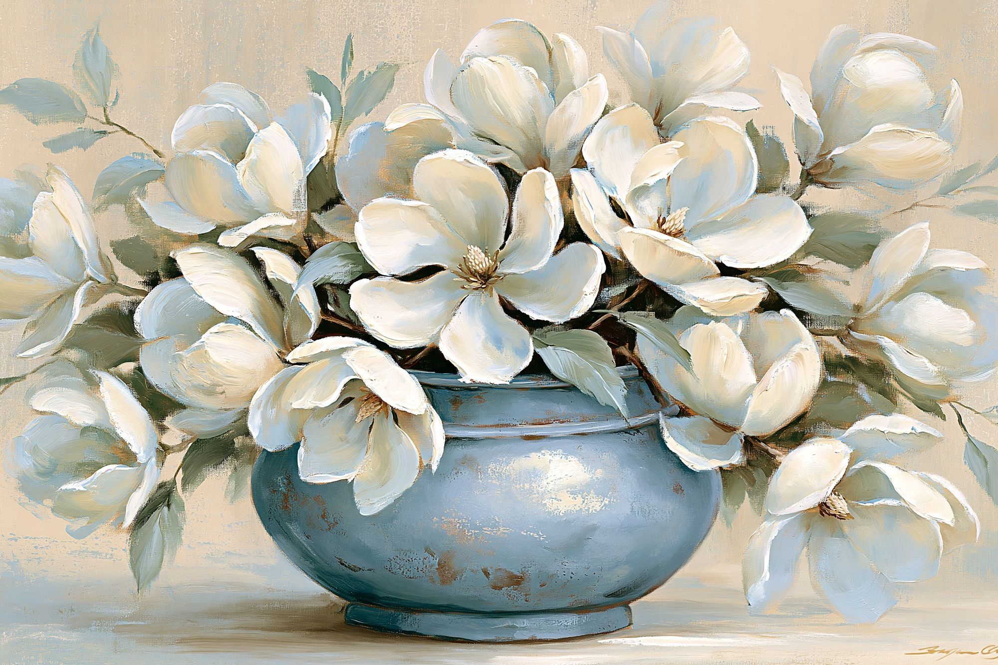 White Magnolia Vase Illustration Poster. poster — botanical art