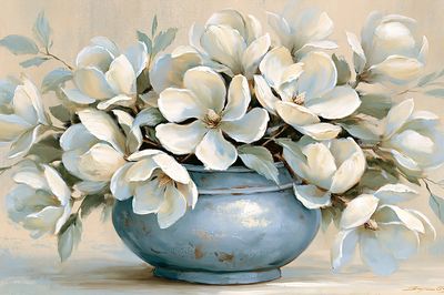 White Magnolia Vase Illustration Poster.