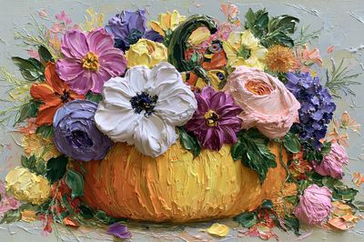 Floral Pumpkin Still Life Print. poster print