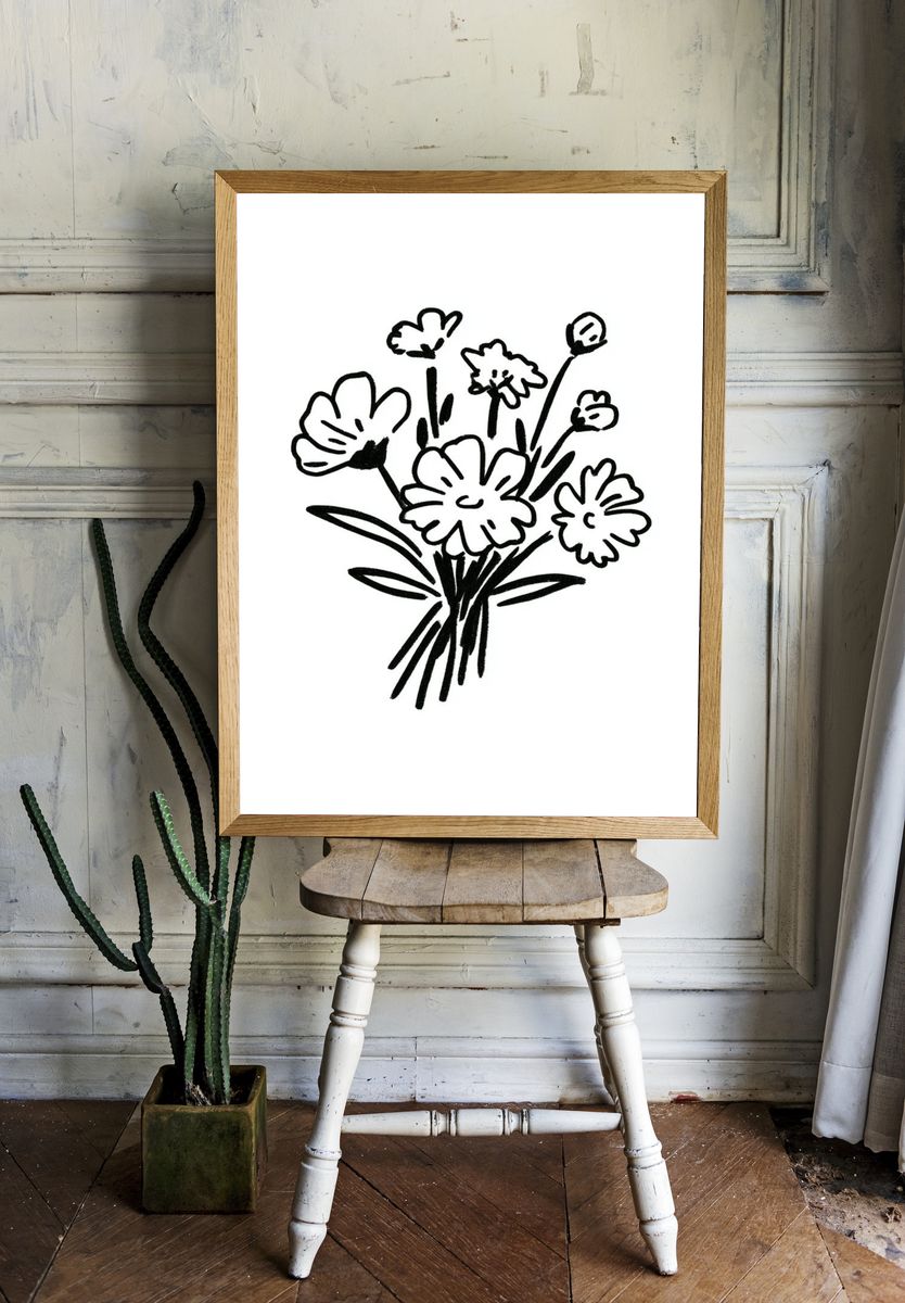 Minimal Flower Bouquet Print. — room view 1