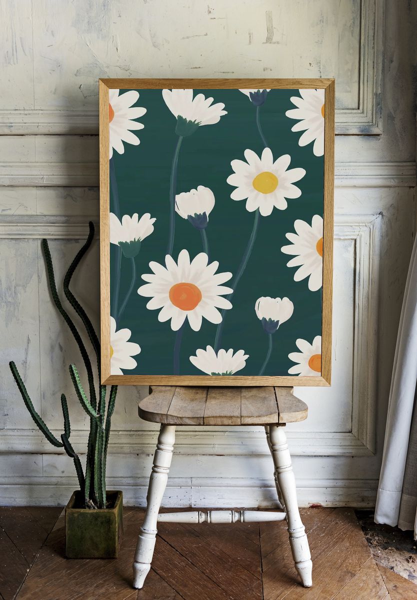 Hand drawn daisy patterned background. — room view 1