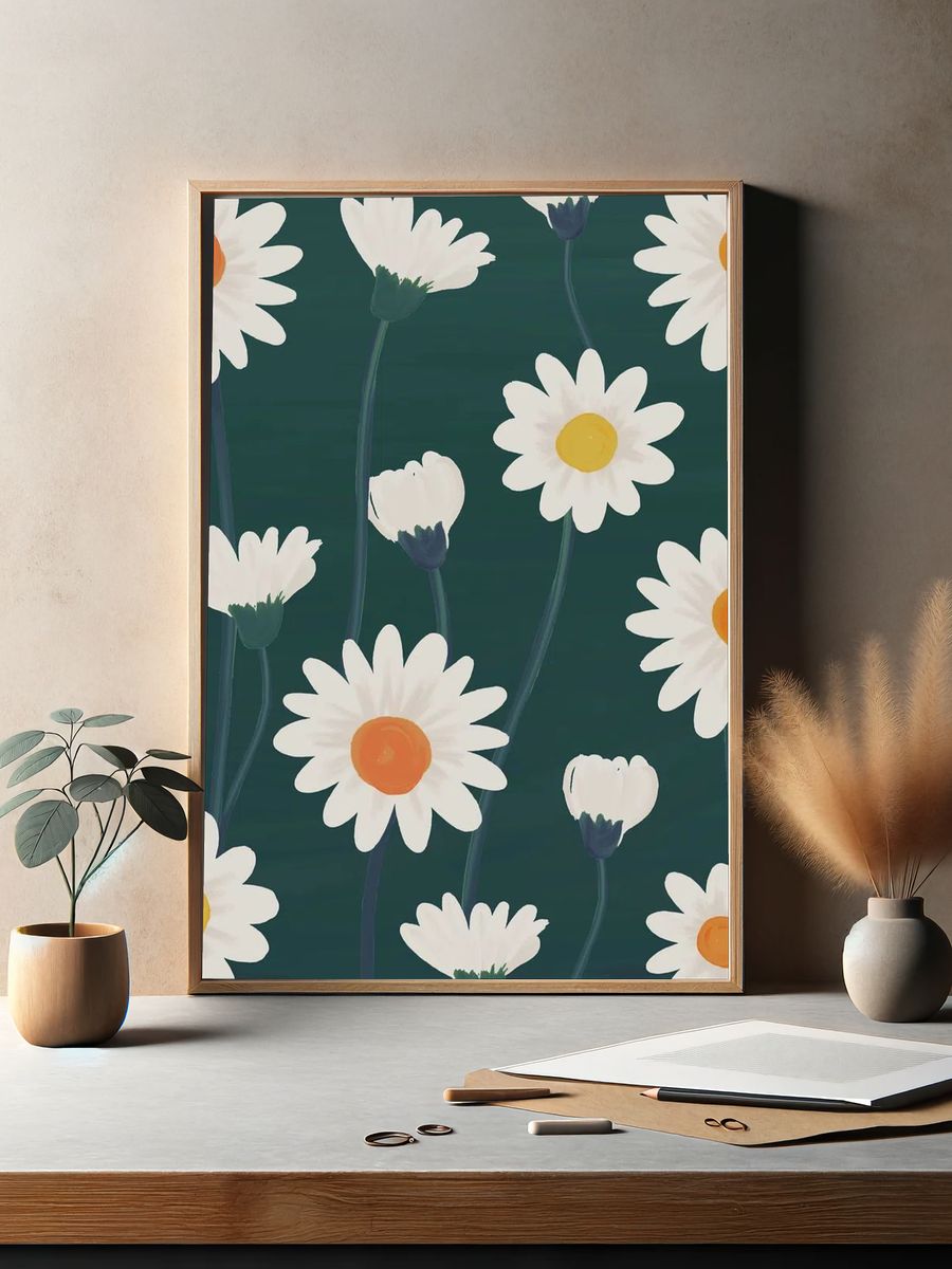 Hand drawn daisy patterned background. — room view 2