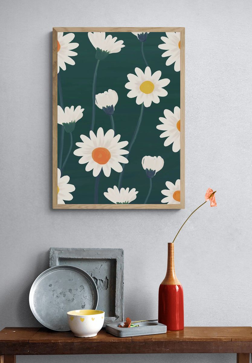 Hand drawn daisy patterned background. — room view 3