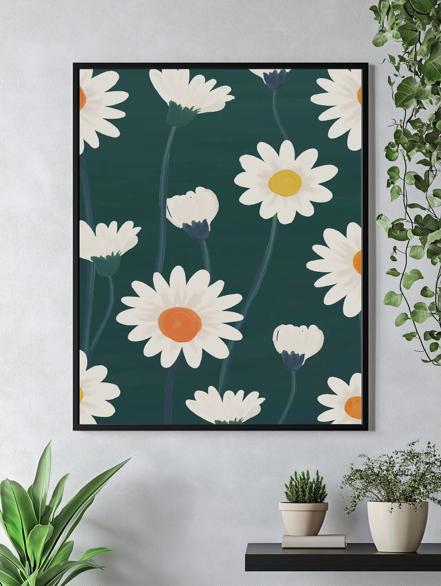Hand drawn daisy patterned background. — room view 4