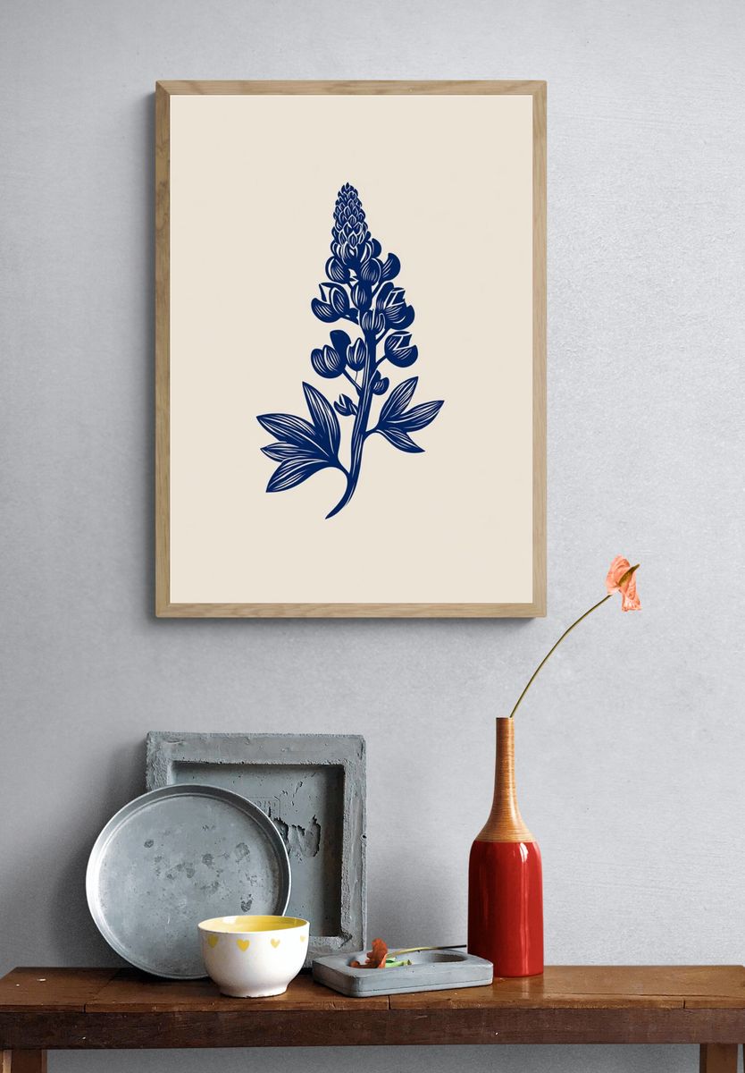 Blue Botanical Line Art Poster. — room view 3