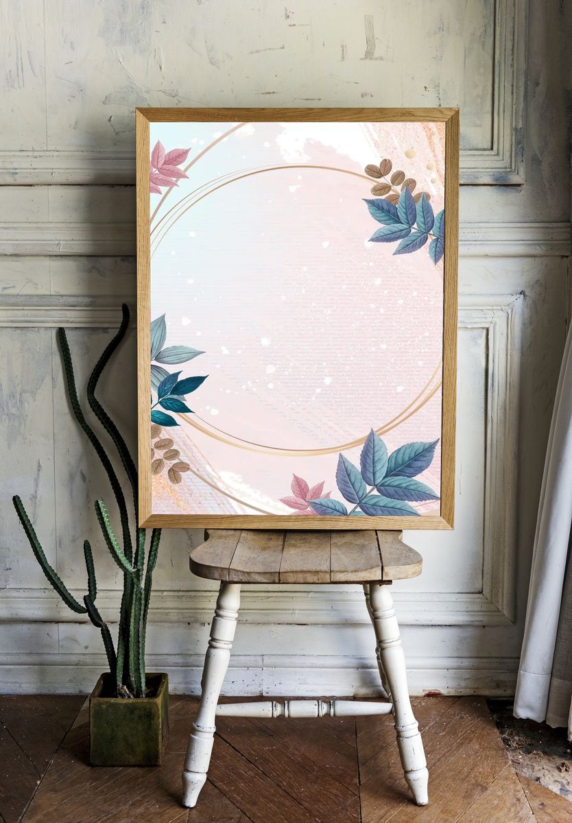 Blank round golden frame decorated. — room view 1