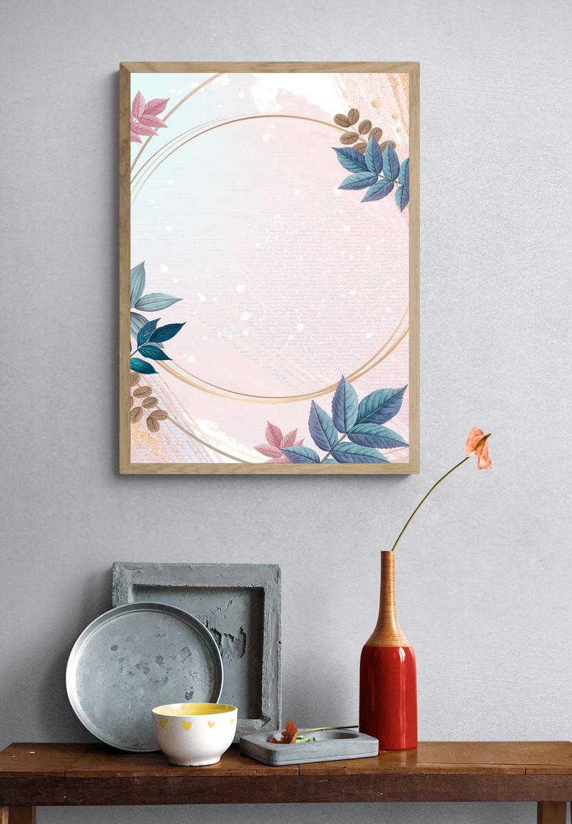 Blank round golden frame decorated. — room view 3