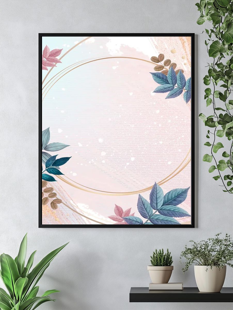 Blank round golden frame decorated. — room view 4