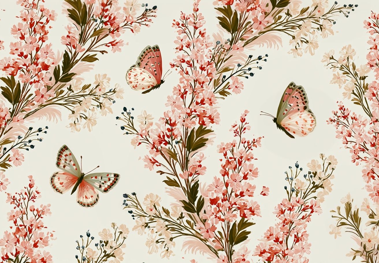 Cherry Blossom Butterflies Illustration Poster. poster detail