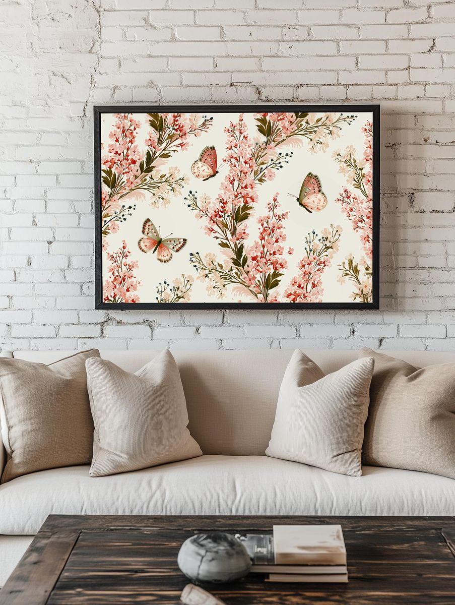 Cherry Blossom Butterflies Illustration Poster. room preview