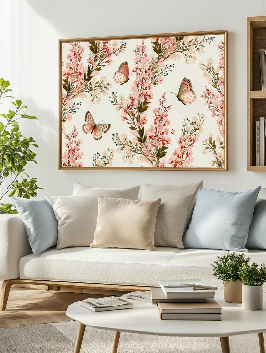 Cherry Blossom Butterflies Illustration Poster. — room view 2