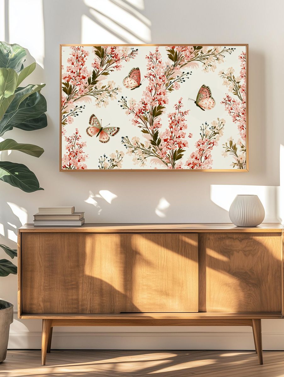 Cherry Blossom Butterflies Illustration Poster. — room view 3
