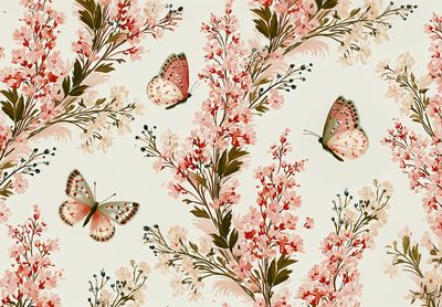Cherry Blossom Butterflies Illustration Poster.