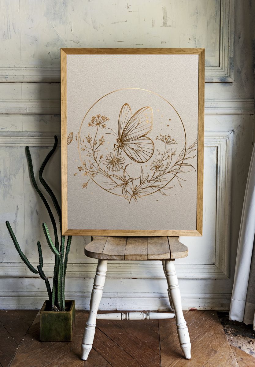 Butterfly Botanical Line Art Poster. room preview