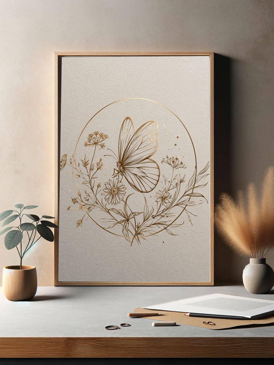Butterfly Botanical Line Art Poster. — room view 2