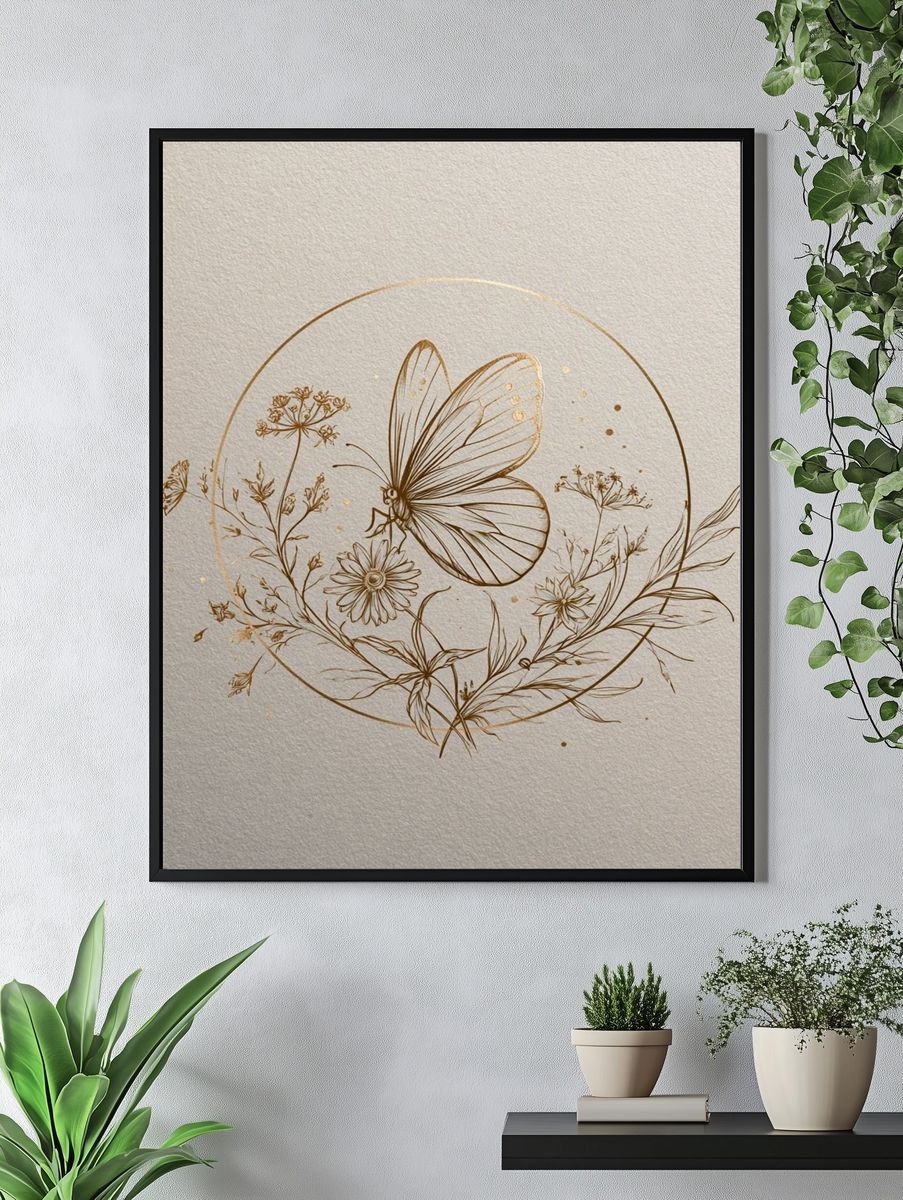 Butterfly Botanical Line Art Poster. — room view 4