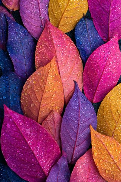Colorful Dewy Leaves Botanical Print. poster