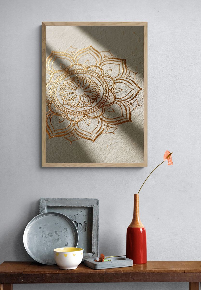 Golden Mandala Lotus Print. — room view 3