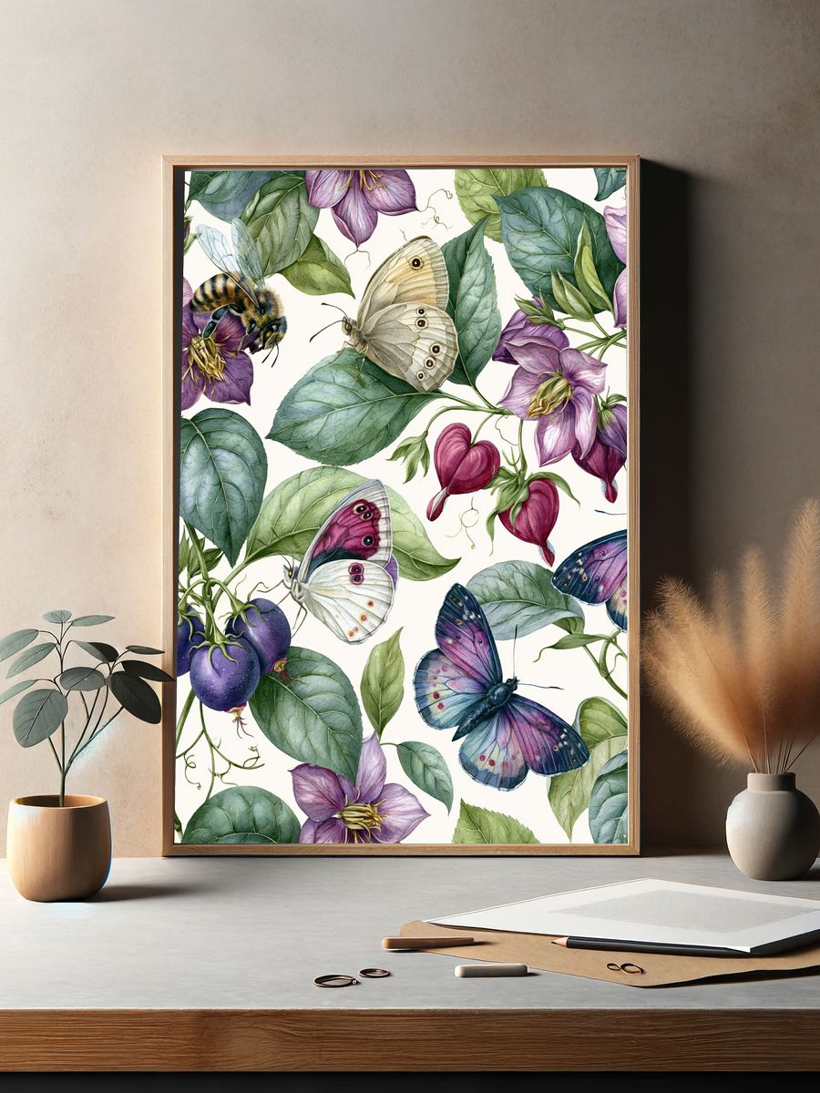 Butterflies and Blooms Botanical Poster. — room view 2