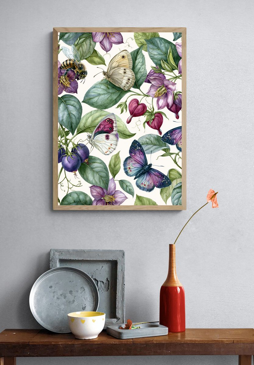 Butterflies and Blooms Botanical Poster. — room view 3