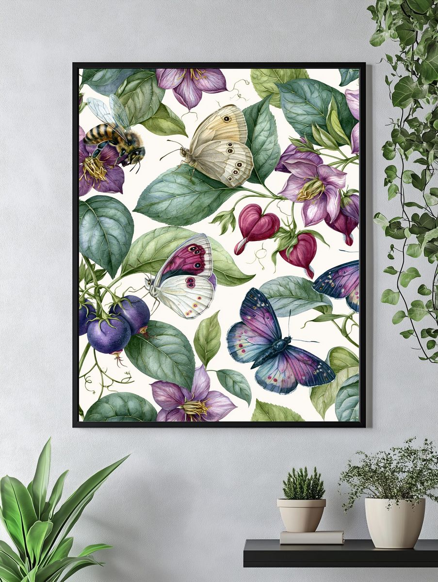 Butterflies and Blooms Botanical Poster. — room view 4