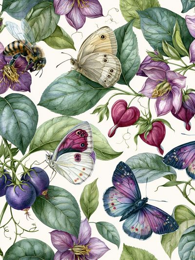 Butterflies and Blooms Botanical Poster.