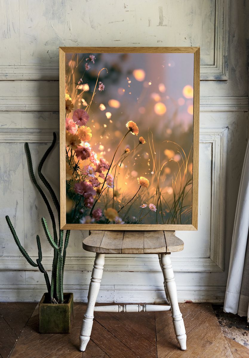 Sunlit Wildflowers Illustration Poster. — room view 1