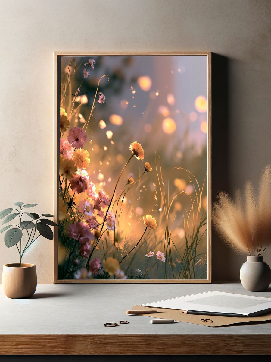 Sunlit Wildflowers Illustration Poster. — room view 2