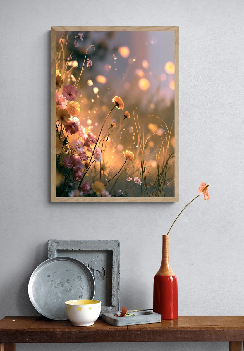 Sunlit Wildflowers Illustration Poster. — room view 3