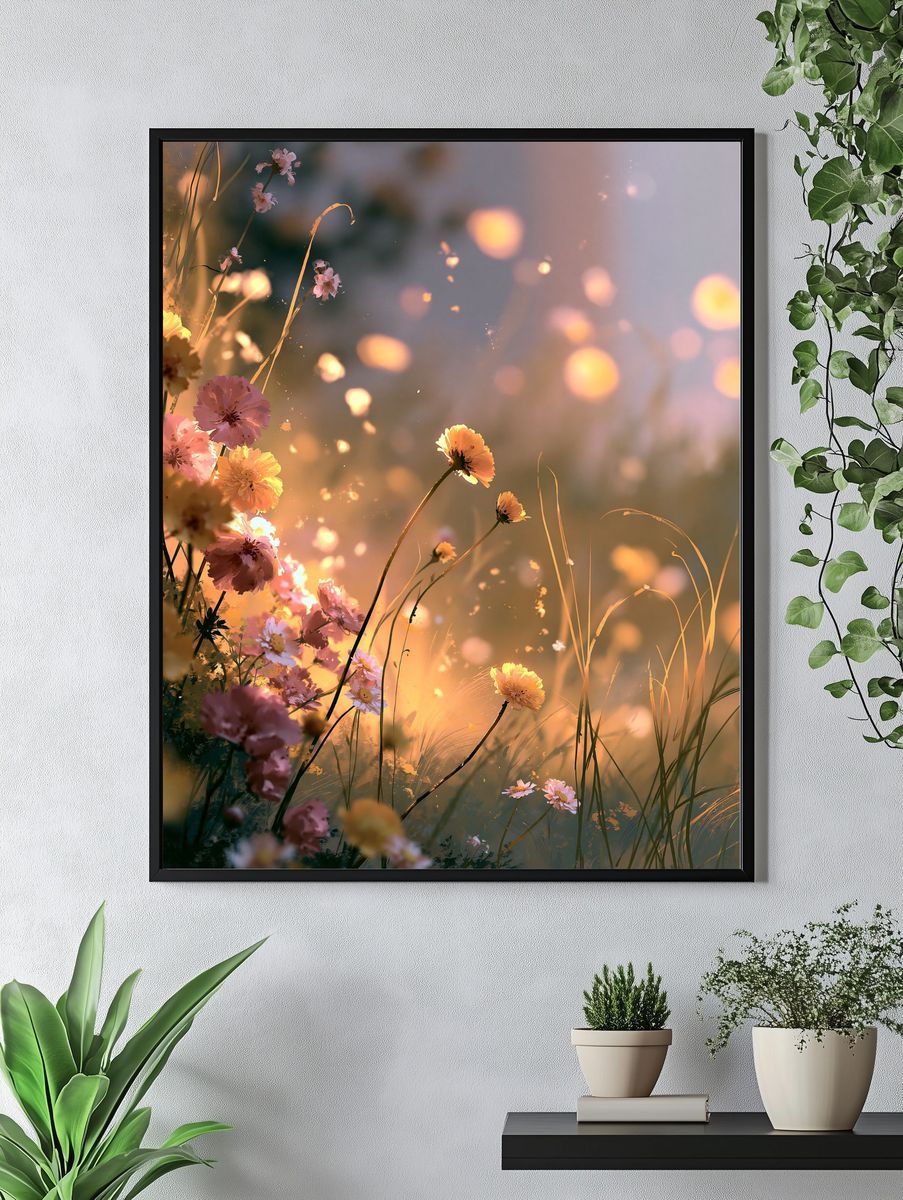 Sunlit Wildflowers Illustration Poster. — room view 4