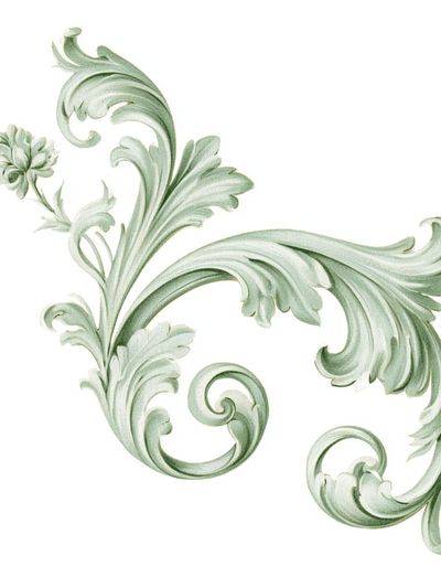 Sage Baroque Scroll Print.