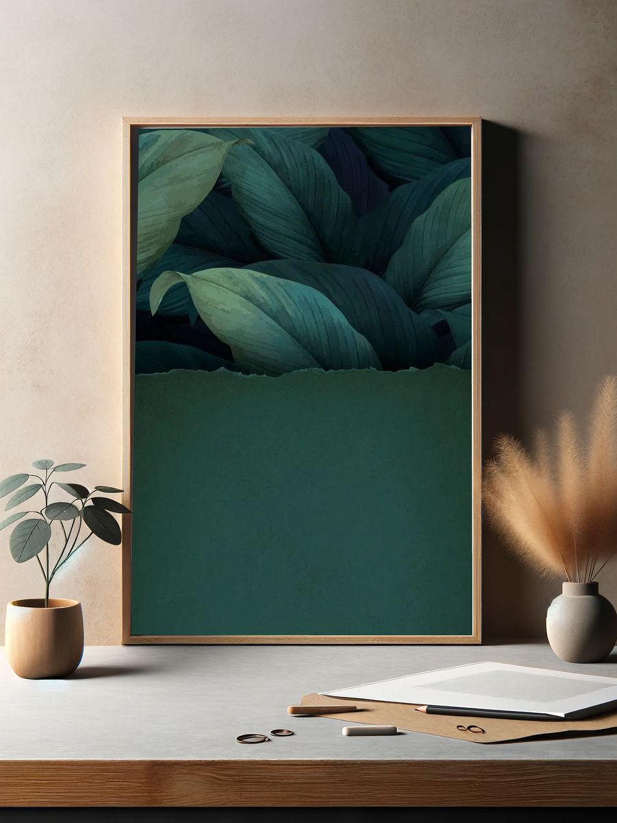 Torn green paper tropical leaf. — room view 2